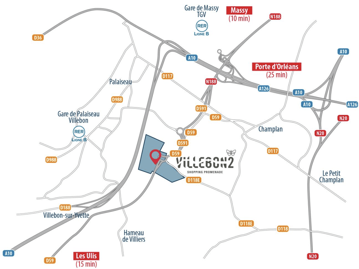 Positionnement de Villebon 2 au cœur du cluster Paris-Saclay / Courtabœuf.